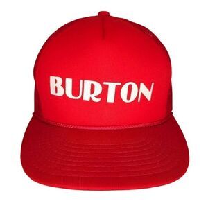 Vintage Burton Trucker Hat Mens One Size Red 80s Snapback Rope Cap
